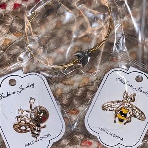 Bee jewelry/bracelet and two pins/sold together